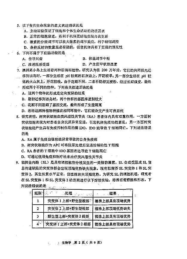 2024年鞍山市高三二模生物试卷第2页