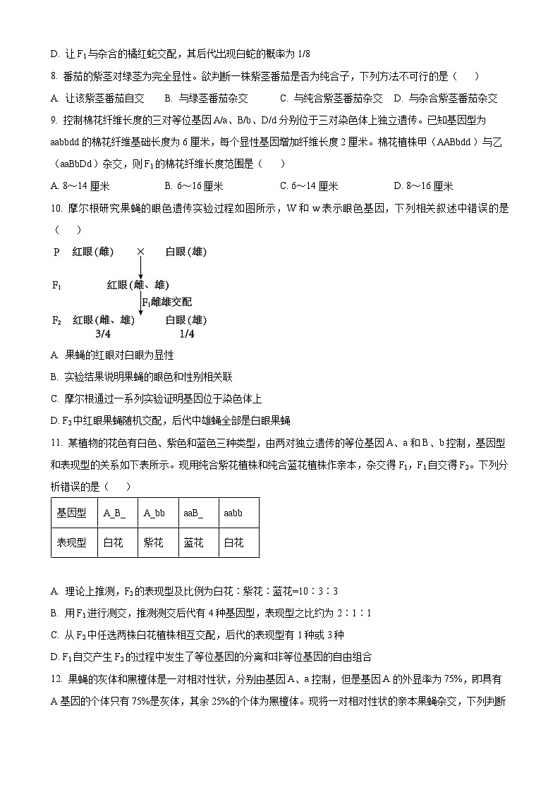 福建省厦门市湖里区双十中学2023-2024学年高一下学期4月月考生物试题（原卷版）第3页