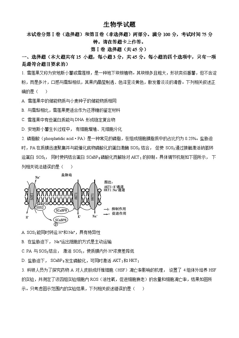 安徽省部分学校2024届高三下学期4月联考（二模）生物试卷（原卷版+解析版）01