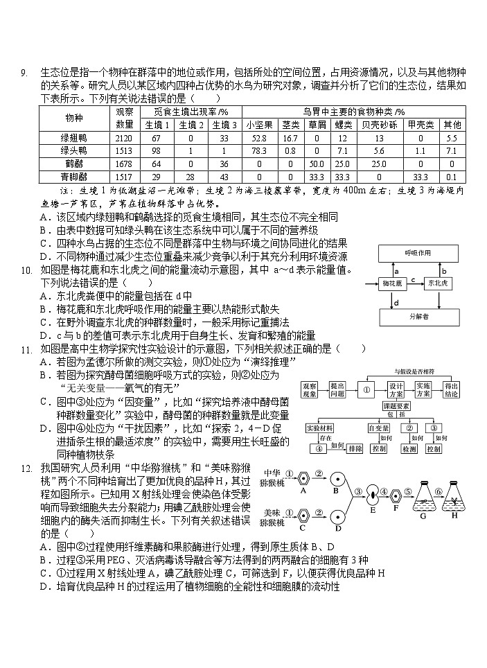 湖南省怀化市2024届高三下学期二模生物试题（Word版附答案）03