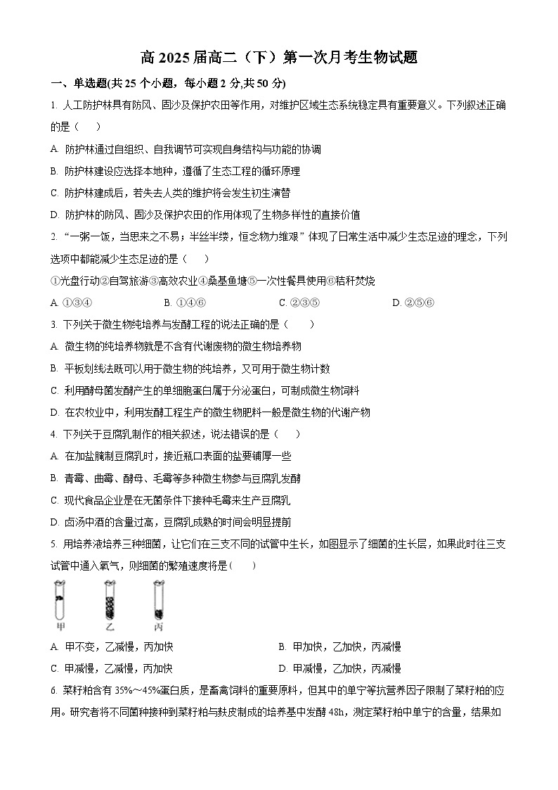 四川省眉山市仁寿县2023-2024学年高二下学期4月期中考试生物试题（原卷版+解析版）01