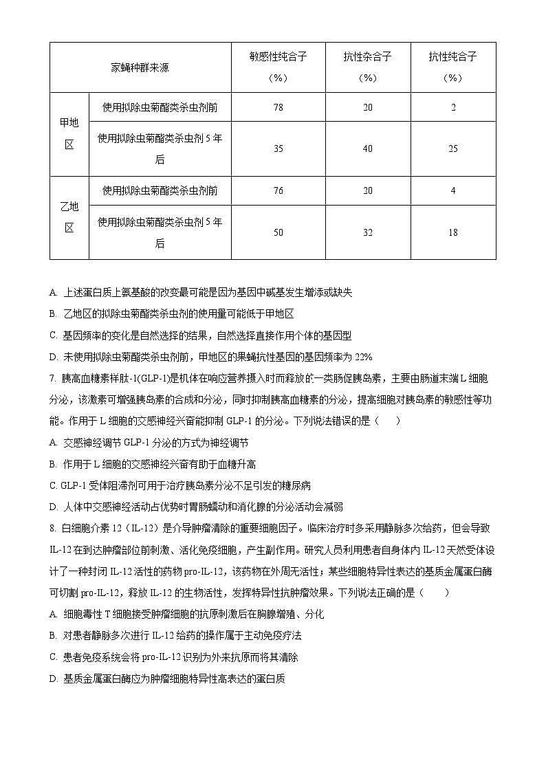 2024届湖南省怀化市高三二模生物试题（原卷版+解析版）03