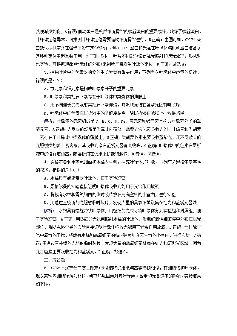 2025版高考生物一轮总复习必修1第3单元细胞的能量供应和利用第3讲捕获光能的色素和结构光合作用的原理提能训练第2页