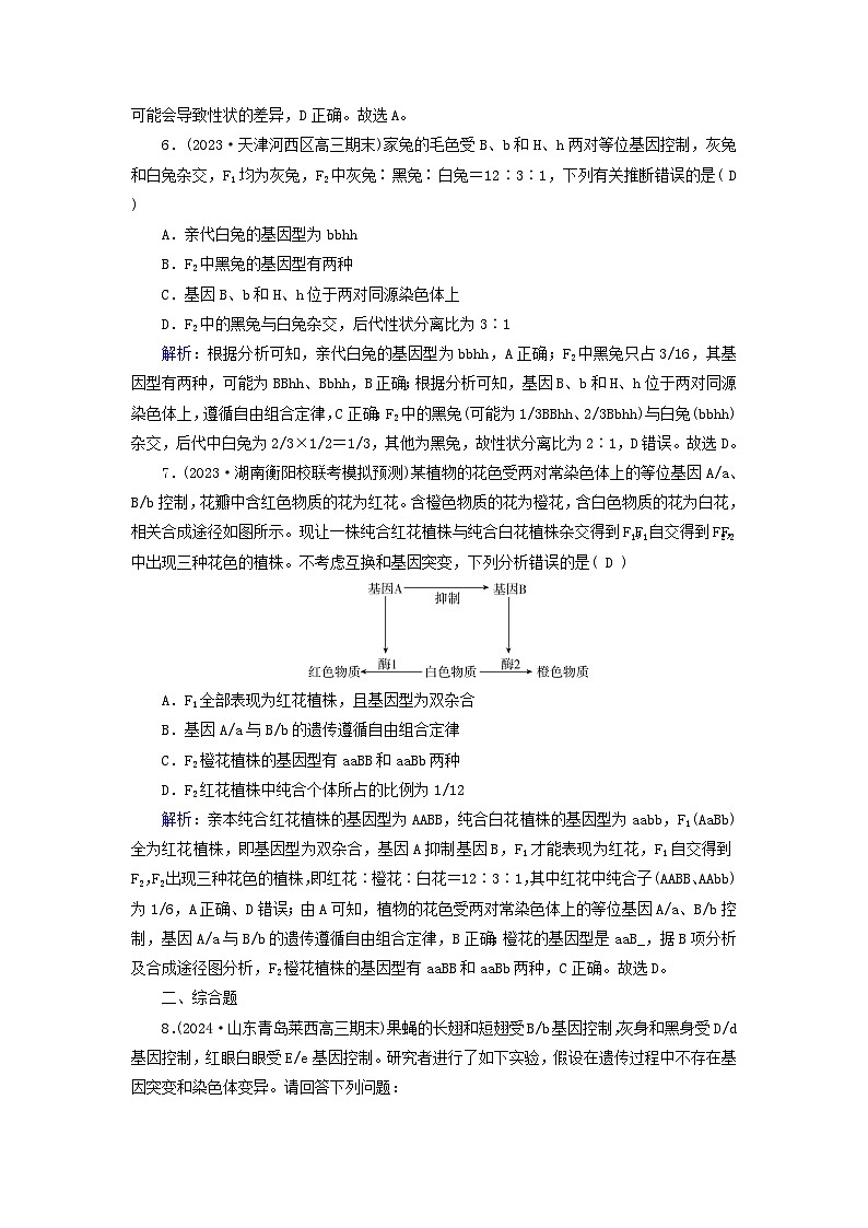 2025版高考生物一轮总复习必修2第5单元孟德尔定律和伴性遗传第2讲基因的自由组合定律提能训练第3页