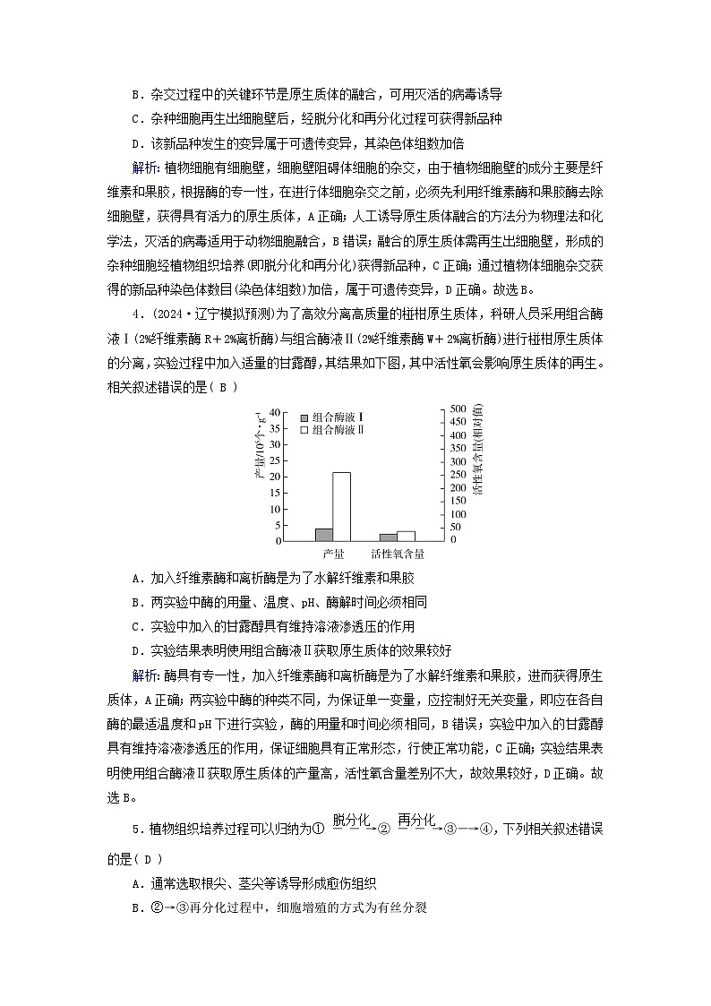 2025版高考生物一轮总复习选择性必修3第10单元生物技术与工程第3讲植物细胞工程提能训练第2页