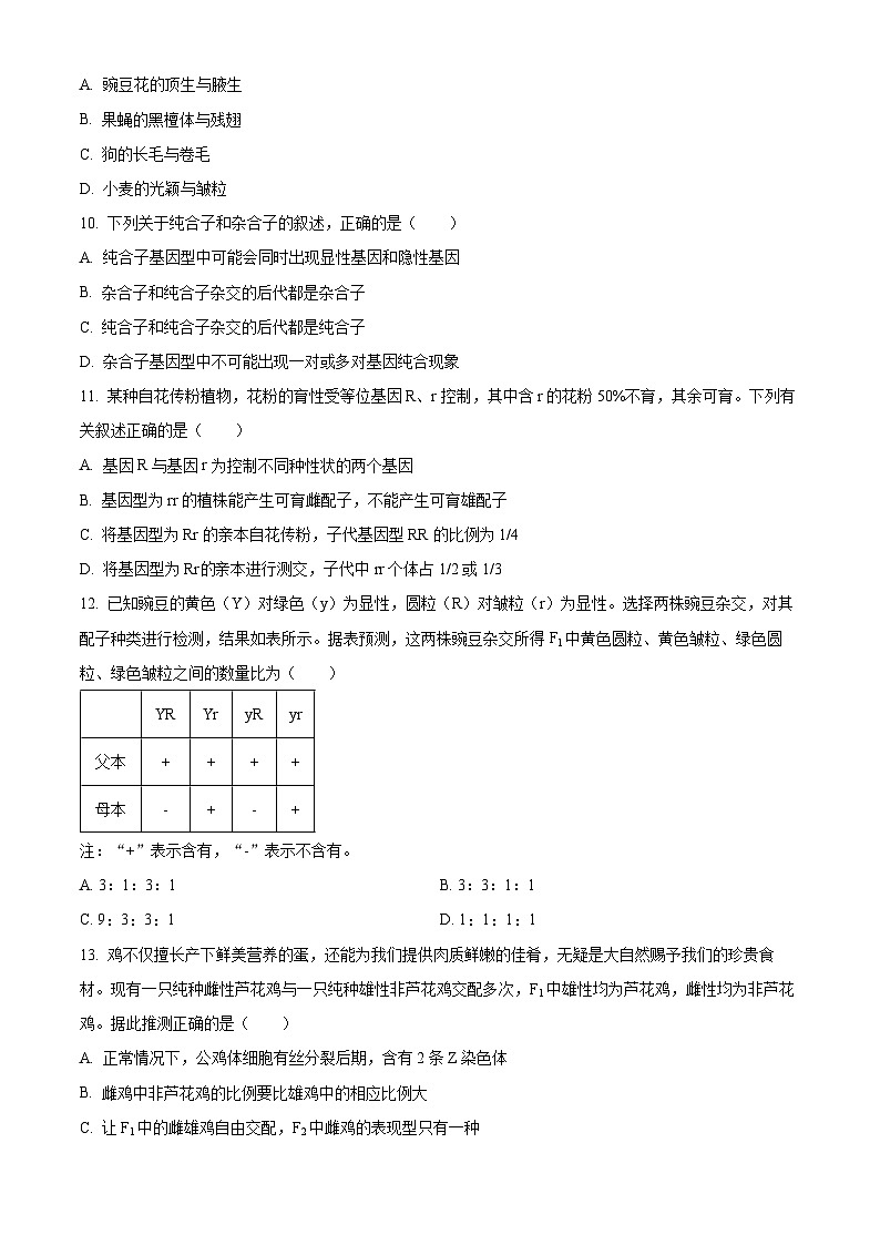 内蒙古自治区鄂尔多斯市达拉特旗达拉特旗第一中学2023-2024学年高一下学期4月月考生物试题（原卷版+解析版）03