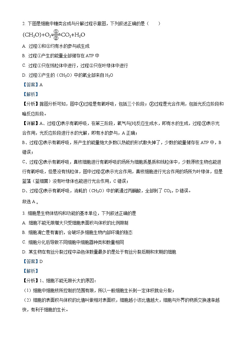内蒙古自治区鄂尔多斯市达拉特旗达拉特旗第一中学2023-2024学年高一下学期4月月考生物试题（原卷版+解析版）02