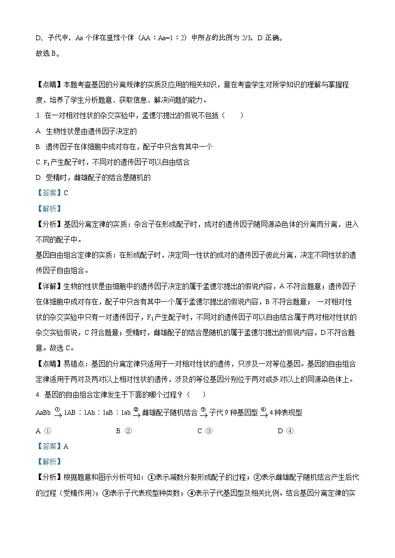 河南省周口中英文学校2023-2024学年高一下学期4月月考生物试卷（原卷版+解析版）02