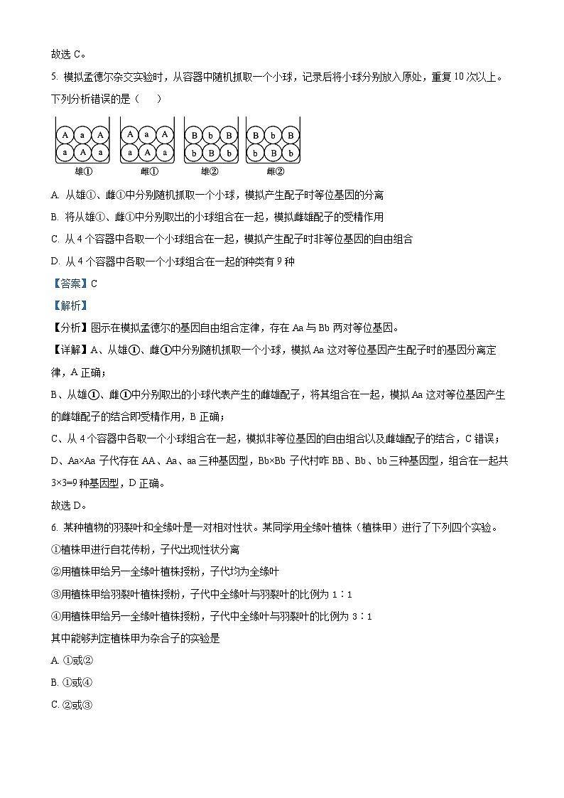 福建省漳州市第八中学2023-2024学年高一下学期3月考试生物试题（原卷版+解析版）03