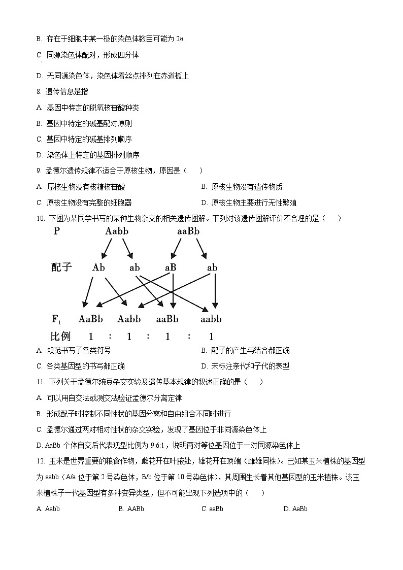 福建省福州外国语学校2023-2024学年高一下学期4月月考生物试题（原卷版）第2页