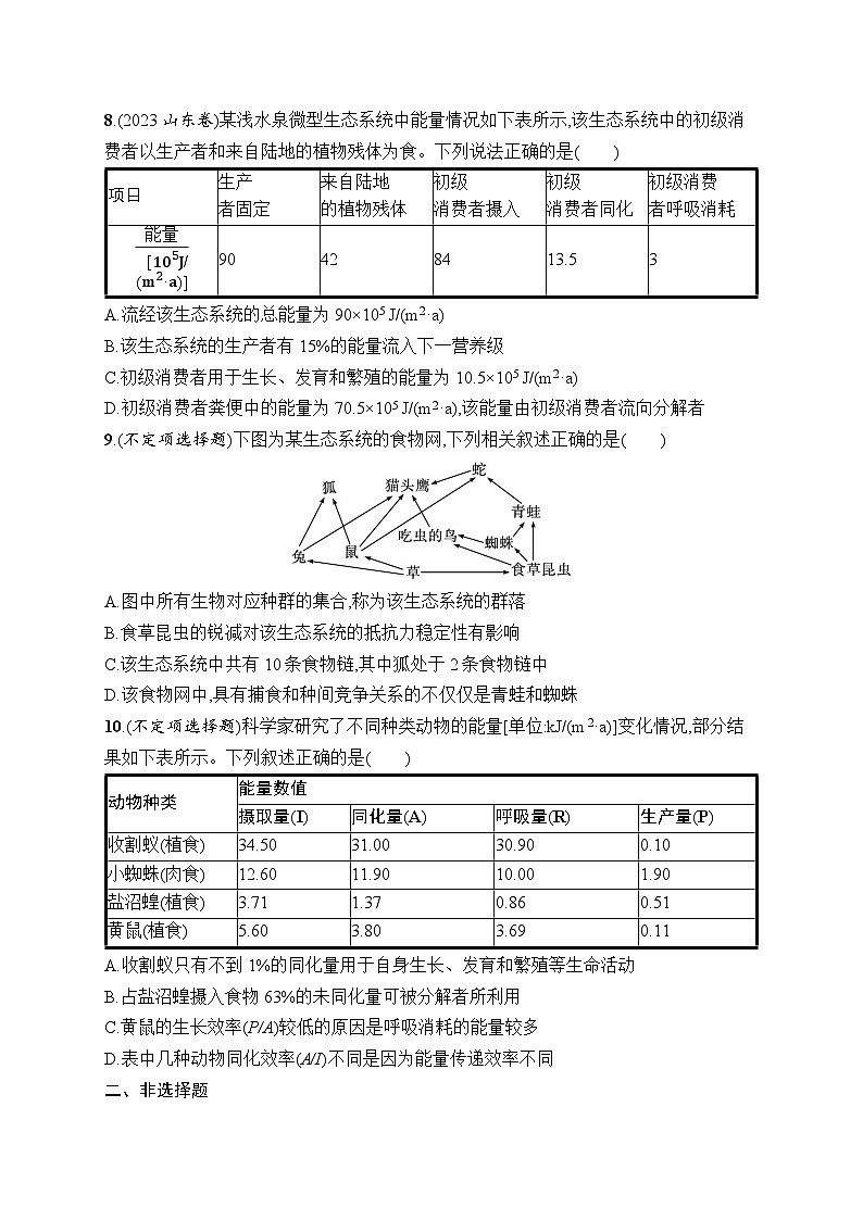 2025届高三一轮复习生物新高考新教材考点规范练31生态系统的结构与能量流动（Word版附解析）03