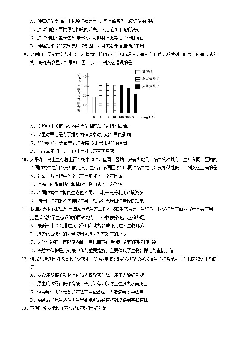 2024届北京市门头沟高三一模生物试题03