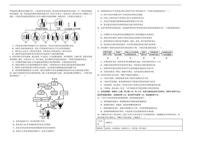 2024年高考第二次模拟考试：生物（江苏卷）（考试版）A302