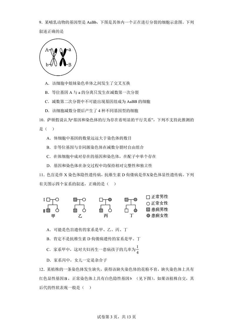 【高一生物】2023北京八中下学期期中试卷及答案第3页