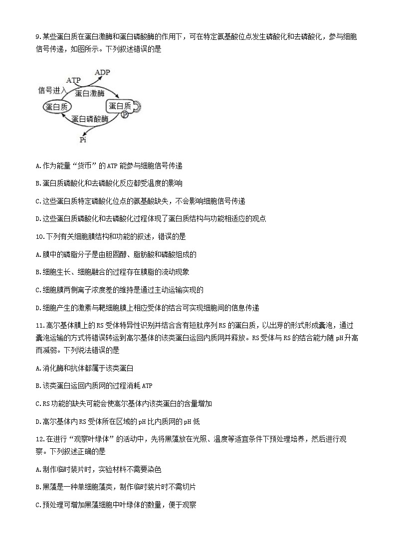 2023芜湖十二中高三下学期二模试题生物含答案03