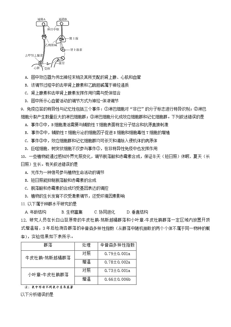 2024北京东城区高三下学期4月一模试题生物含答案03