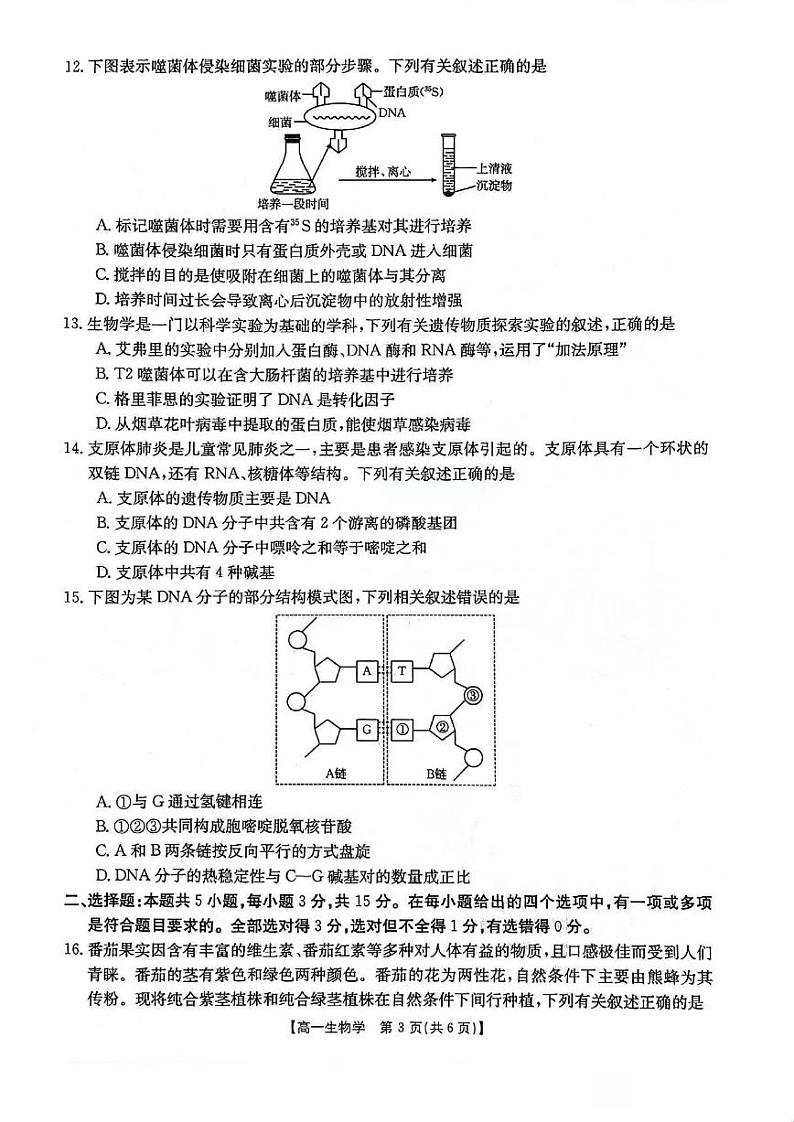 辽宁省2023-2024学年高一下学期4月月考(金太阳419A)生物试卷03