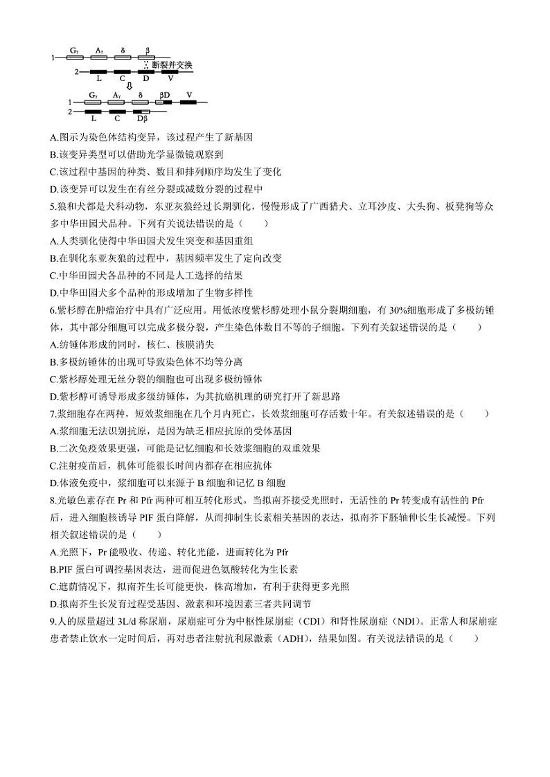 江西省萍乡市2023-2024学年高三下学期第二次模拟考试生物试题02