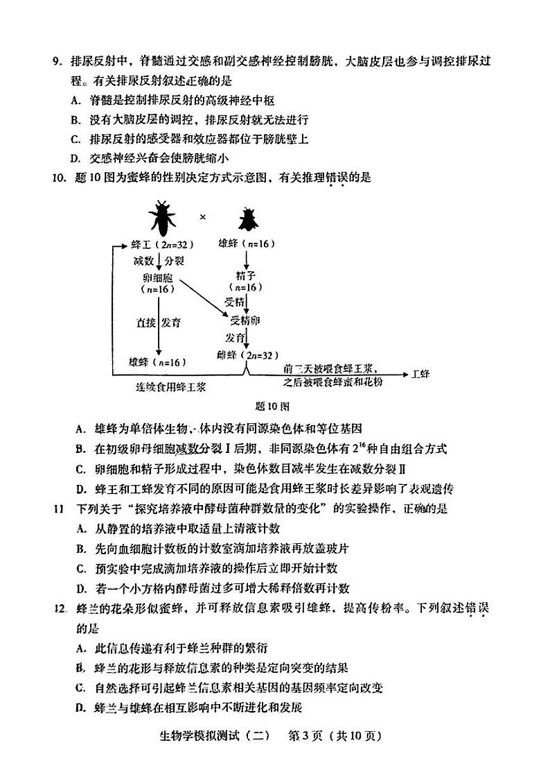 2024年广东省高三二模生物试卷和参考答案03