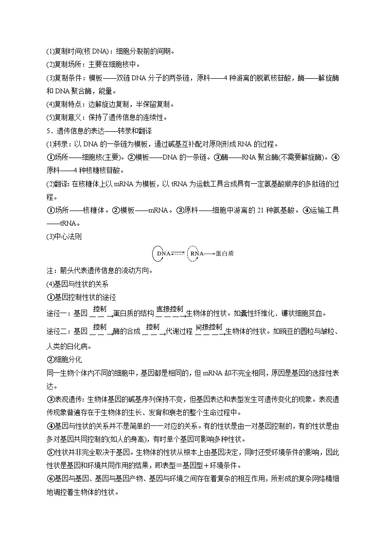 新教材2024届高考生物二轮复习知识回顾五遗传的分子基础学案第2页