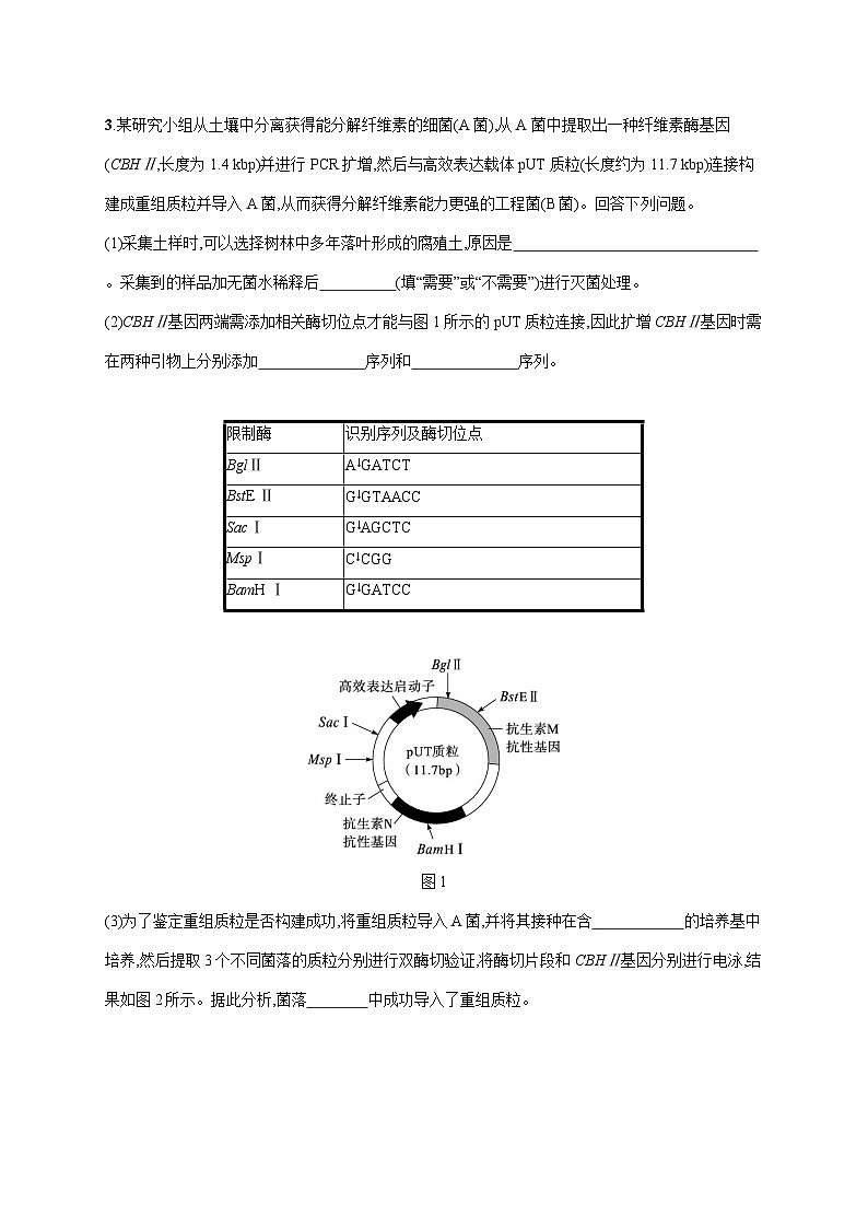 新教材2024届高考生物二轮复习大题分析与表达练7基因工程类含答案第3页