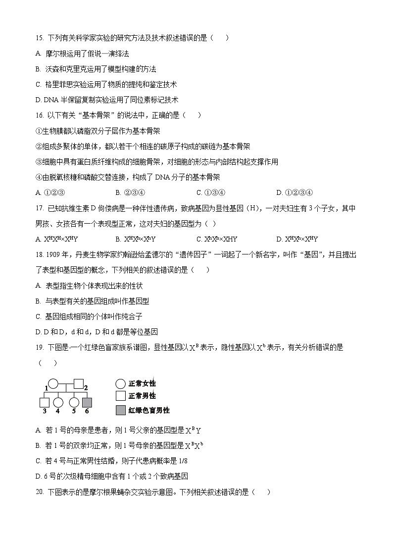 新疆兵团第三师图木舒克市鸿德实验学校2023-2024学年高一下学期期中考试生物试卷（原卷版）第3页