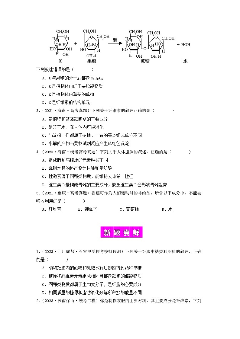 专题02 细胞中的糖类和脂质（原卷版）第2页