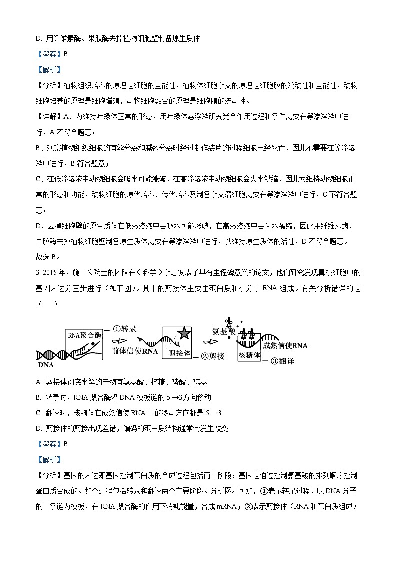 2024年湖北省高三三模生物试卷（原卷版+解析版）02