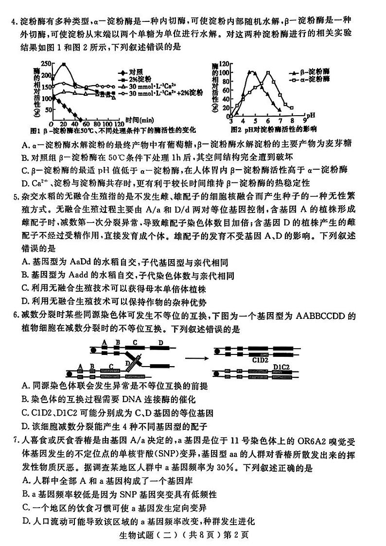2024届山东省聊城市高三下学期二模生物试题02
