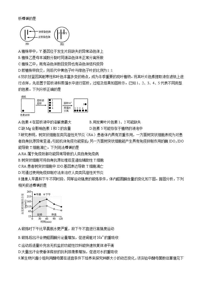 江苏省决胜新高考2022-2023学年高三下学期4月大联考生物试题02