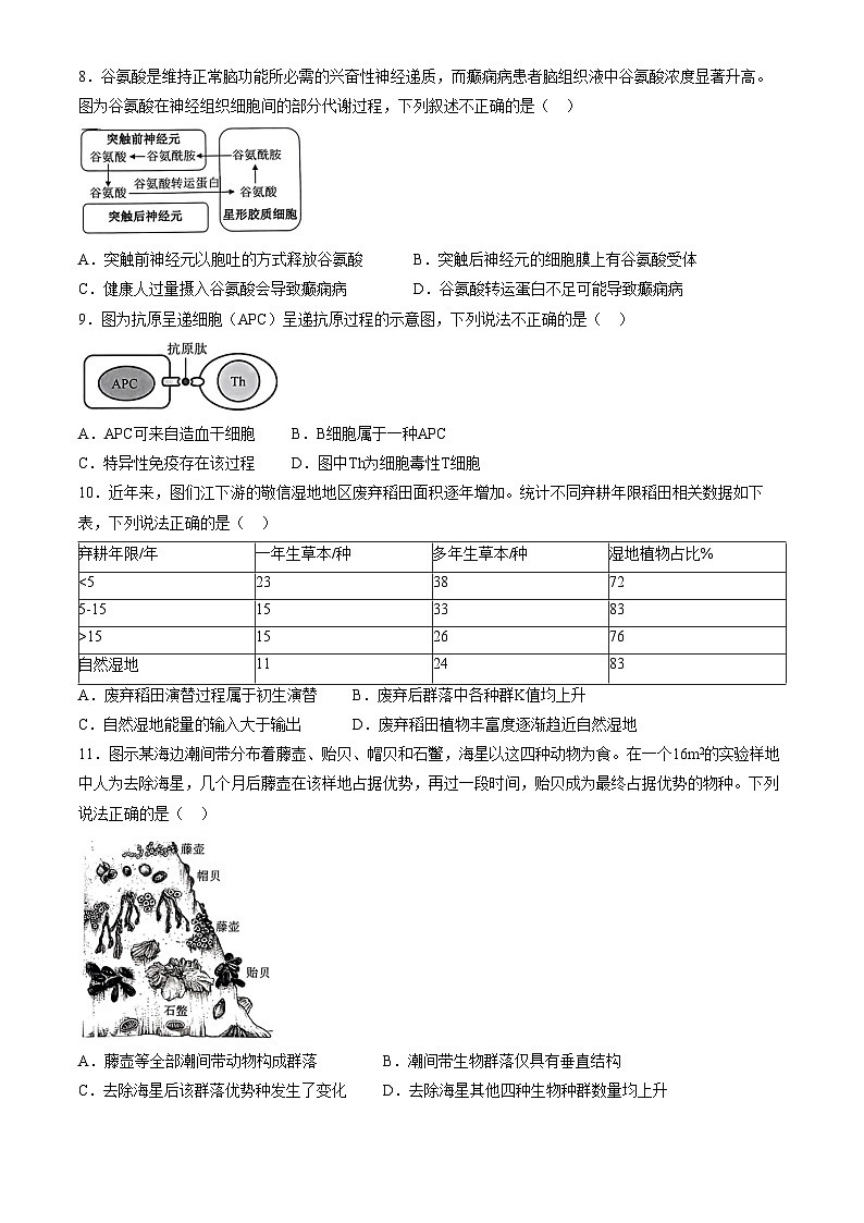 北京市西城区2024届高三下学期4月一模试题 生物 Word版含答案03