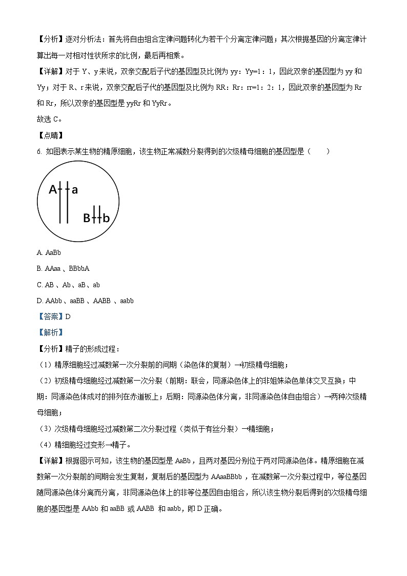浙江省金华市第一中学2023-2024学年高一下学期4月期中生物试题（Word版附解析）03