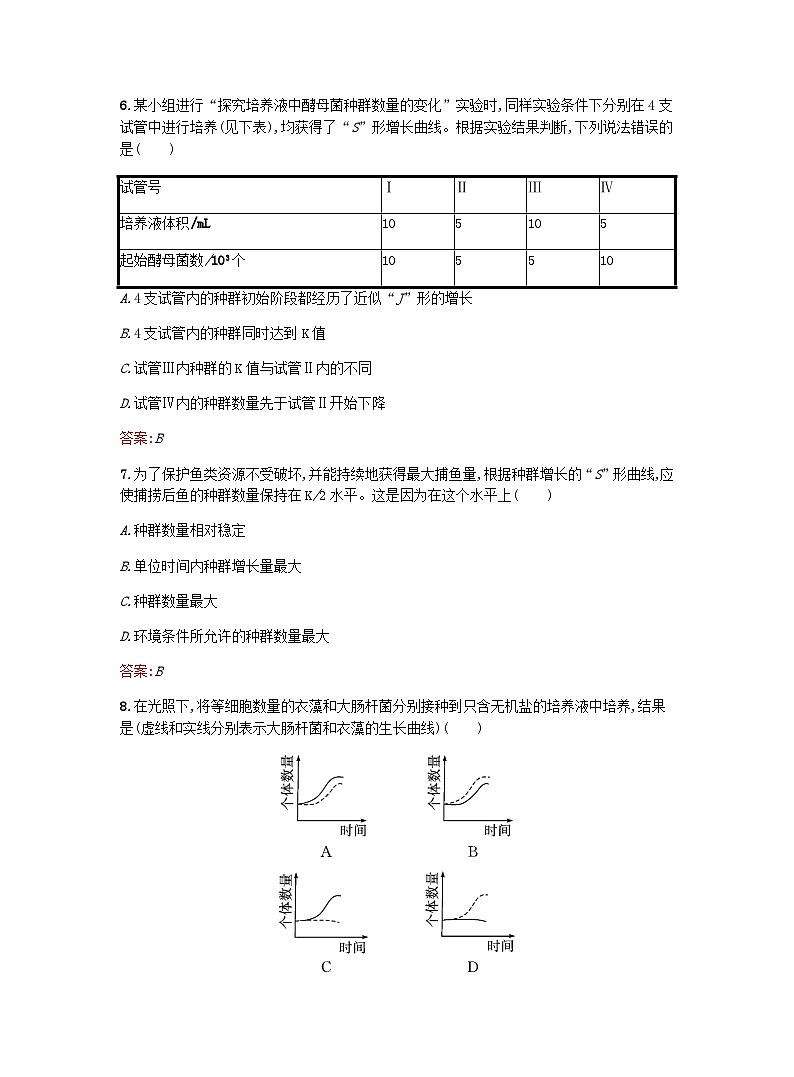 新教材高考生物复习第1章种群第2节不同条件下种群的增长方式不同课后训练浙科版选择性必修2训练含答案第3页