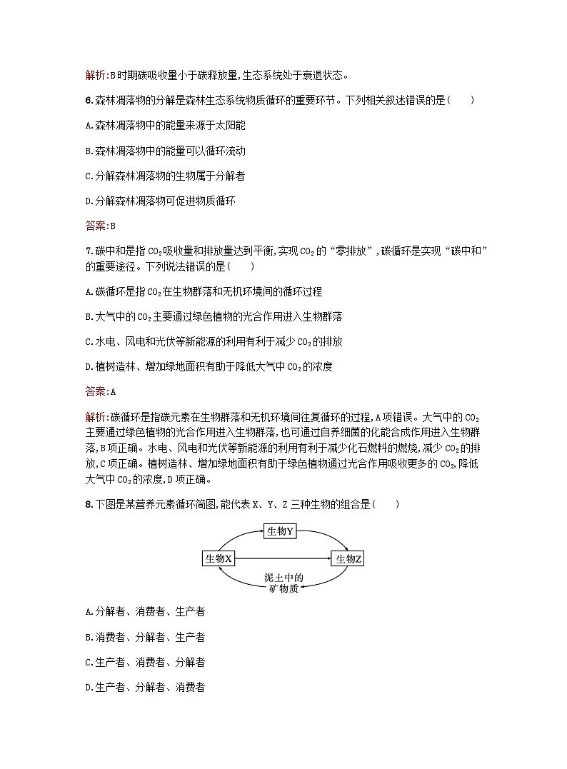 新教材高考生物复习第3章生态系统第4节生态系统中的物质能被循环利用课后训练浙科版选择性必修2训练含答案第3页