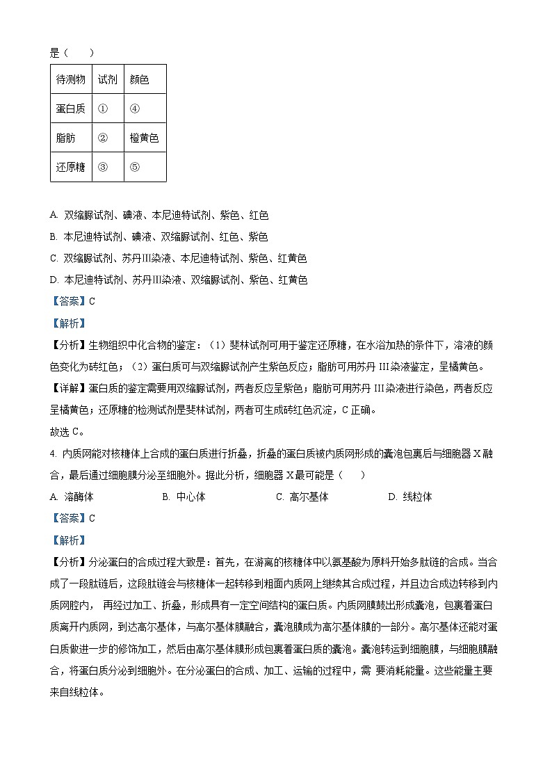 浙江省杭州市西湖区西湖高级中学2023-2024学年高一下学期4月期中考试生物试题及参考答案02