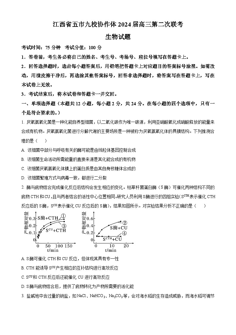 2024届江西省五市九校协作体高三下学期第二次联考生物试题（原卷版+解析版）01