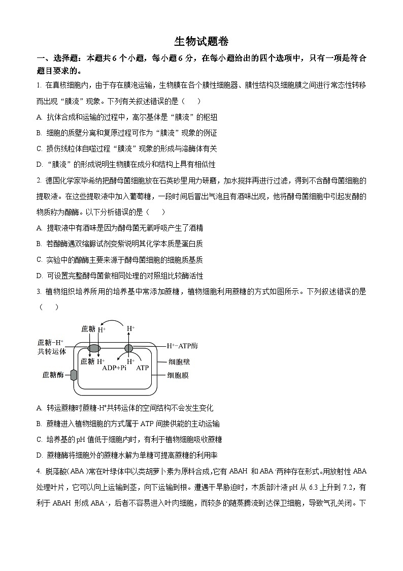 内蒙古自治区呼和浩特市新城区第二中学2023-2024年高三二模考试生物试题（原卷版）第1页