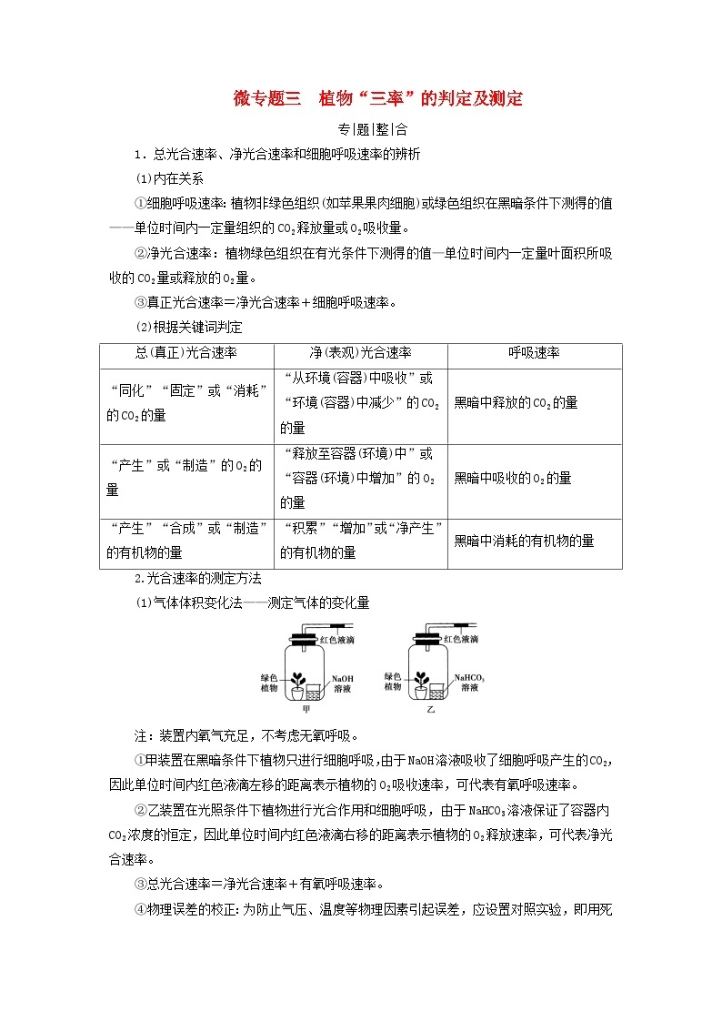 2025版高考生物一轮总复习教案必修1微专题3植物“三率”的判定及测定01