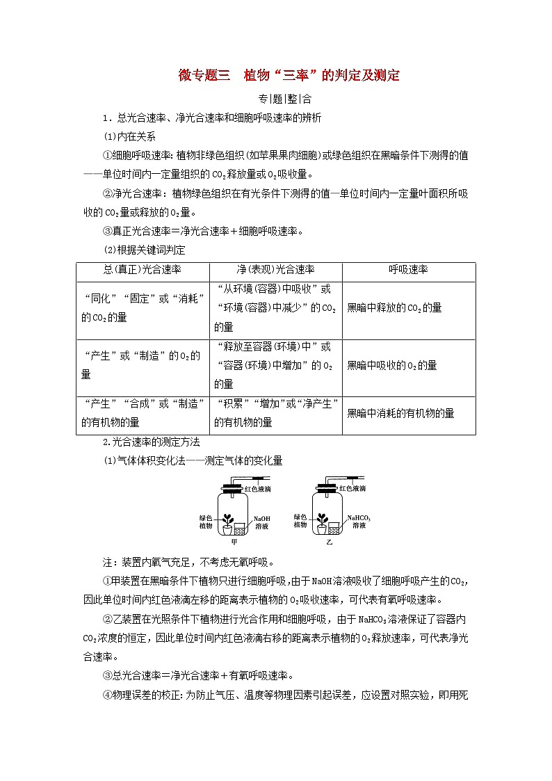 2025版高考生物一轮总复习教案必修1微专题3植物“三率”的判定及测定第1页