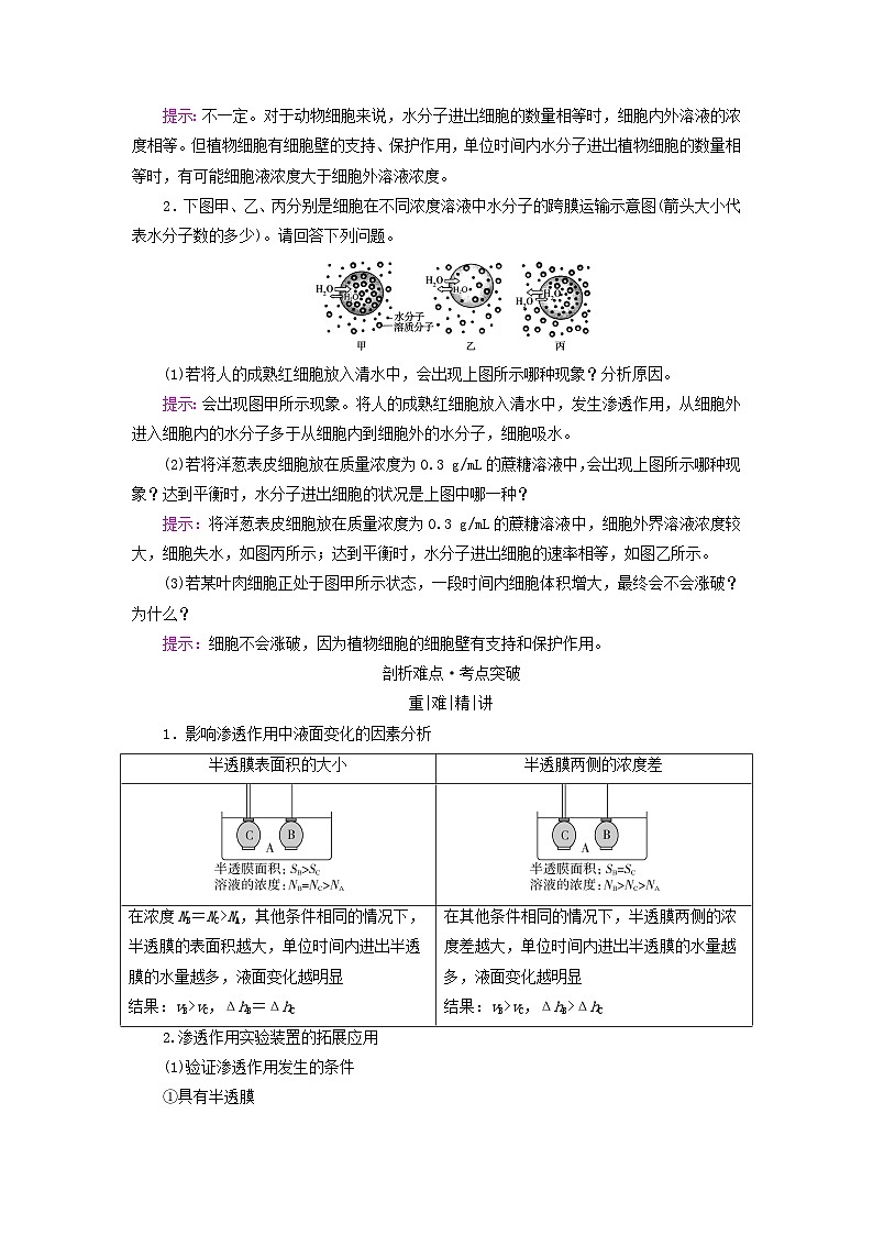 2025版高考生物一轮总复习教案必修1第二单元细胞的基本结构与物质输入和输出第三讲细胞的物质输入和输出考点一渗透作用与细胞的吸水和失水第3页