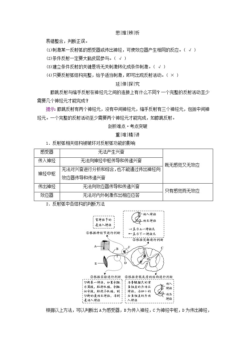2025版高考生物一轮总复习教案选择性必修1第八单元稳态与调节第二讲神经调节的结构基础和基本方式考点二神经调节的基本方式02