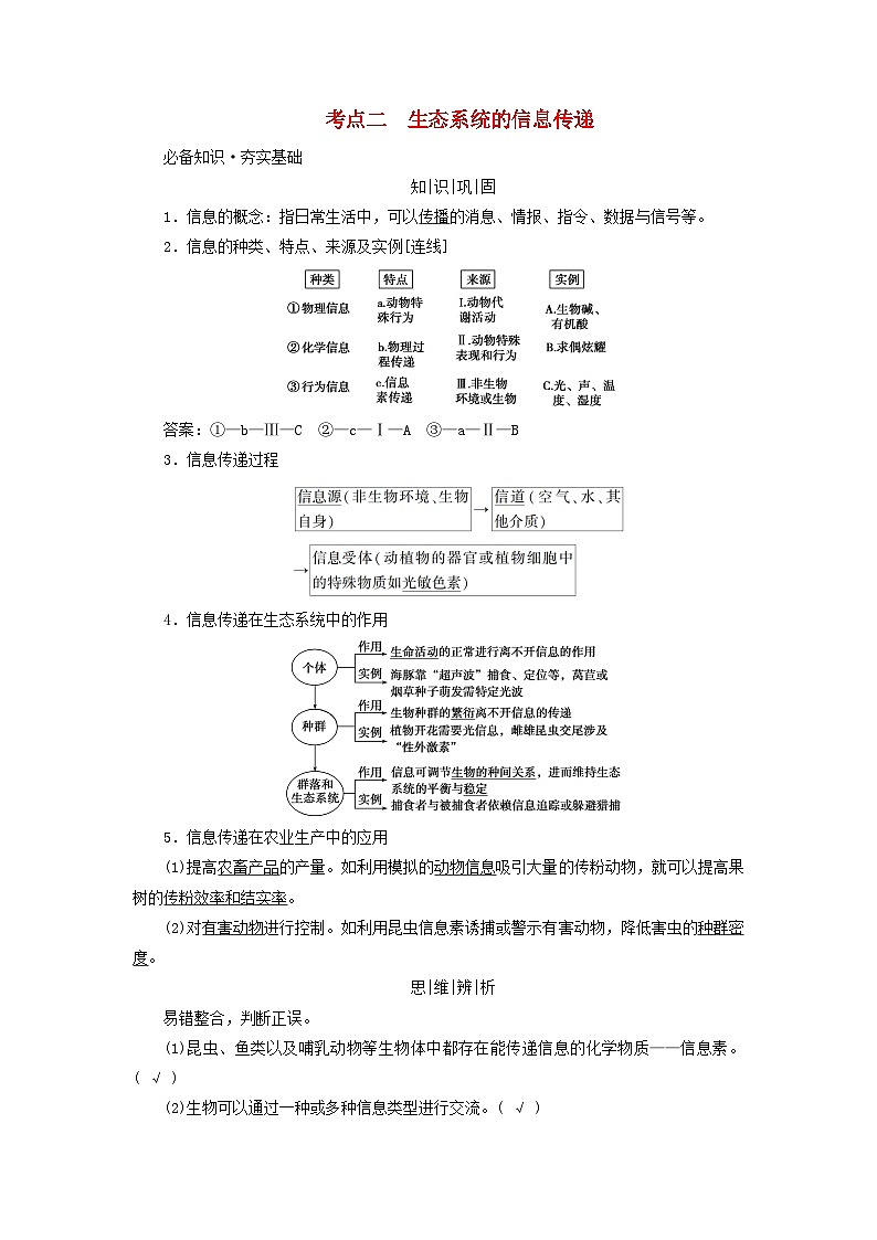 2025版高考生物一轮总复习教案选择性必修2第九单元生物与环境第四讲生态系统的物质循环信息传递及其稳定性考点二生态系统的信息传递01