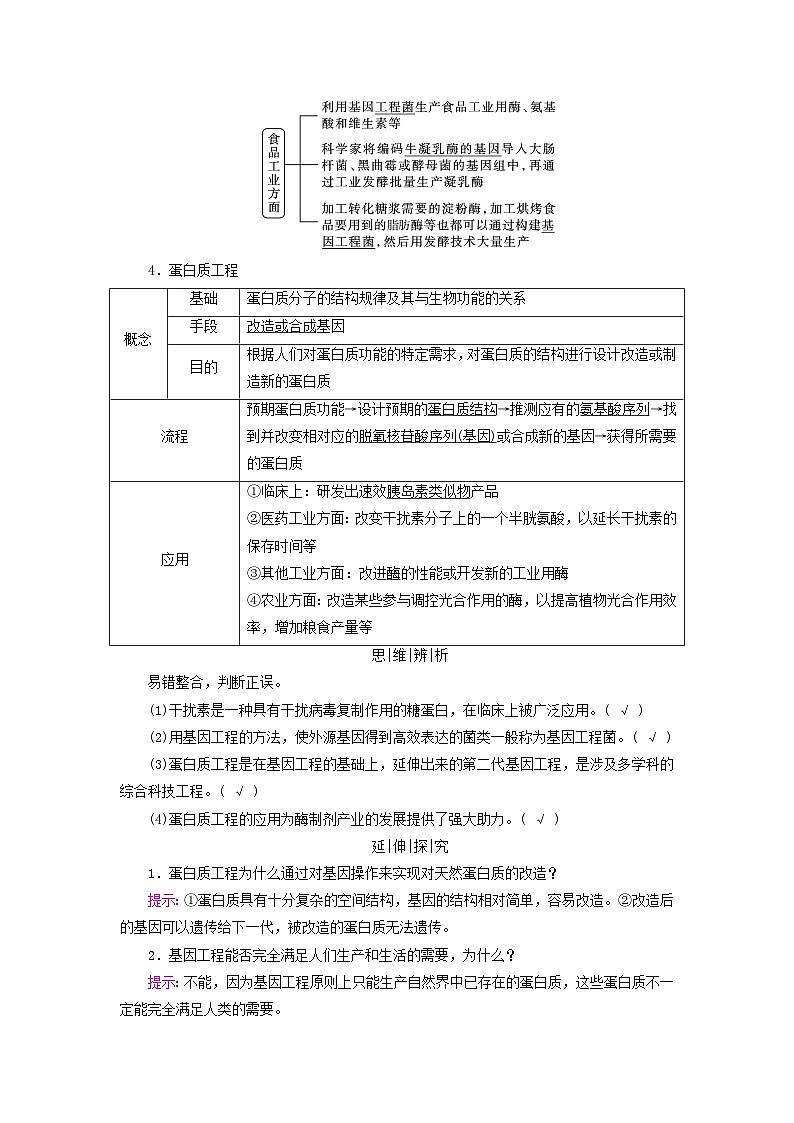 2025版高考生物一轮总复习教案选择性必修3第十单元生物技术与工程第七讲基因工程的基本操作程序和应用及蛋白质工程考点三基因工程的应用和蛋白质工程02