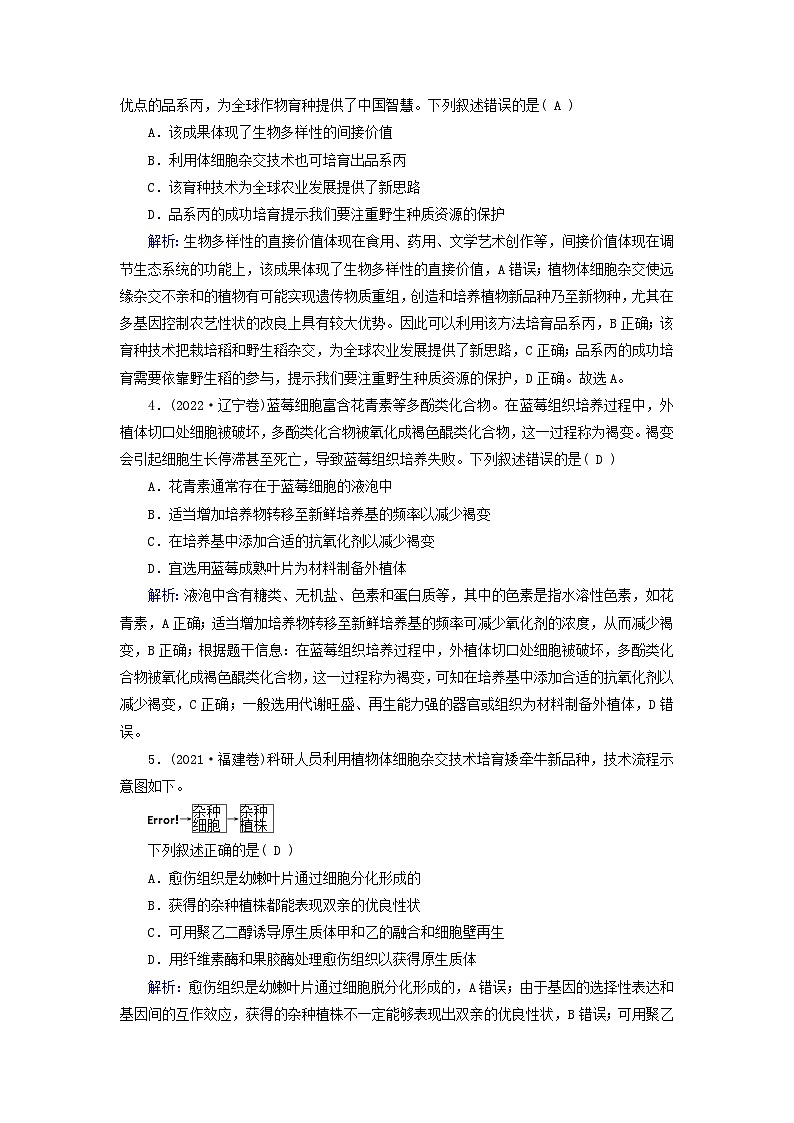 2025高考生物一轮复习素养提升练习选择性必修3第10单元生物技术与工程第3讲植物细胞工程第2页