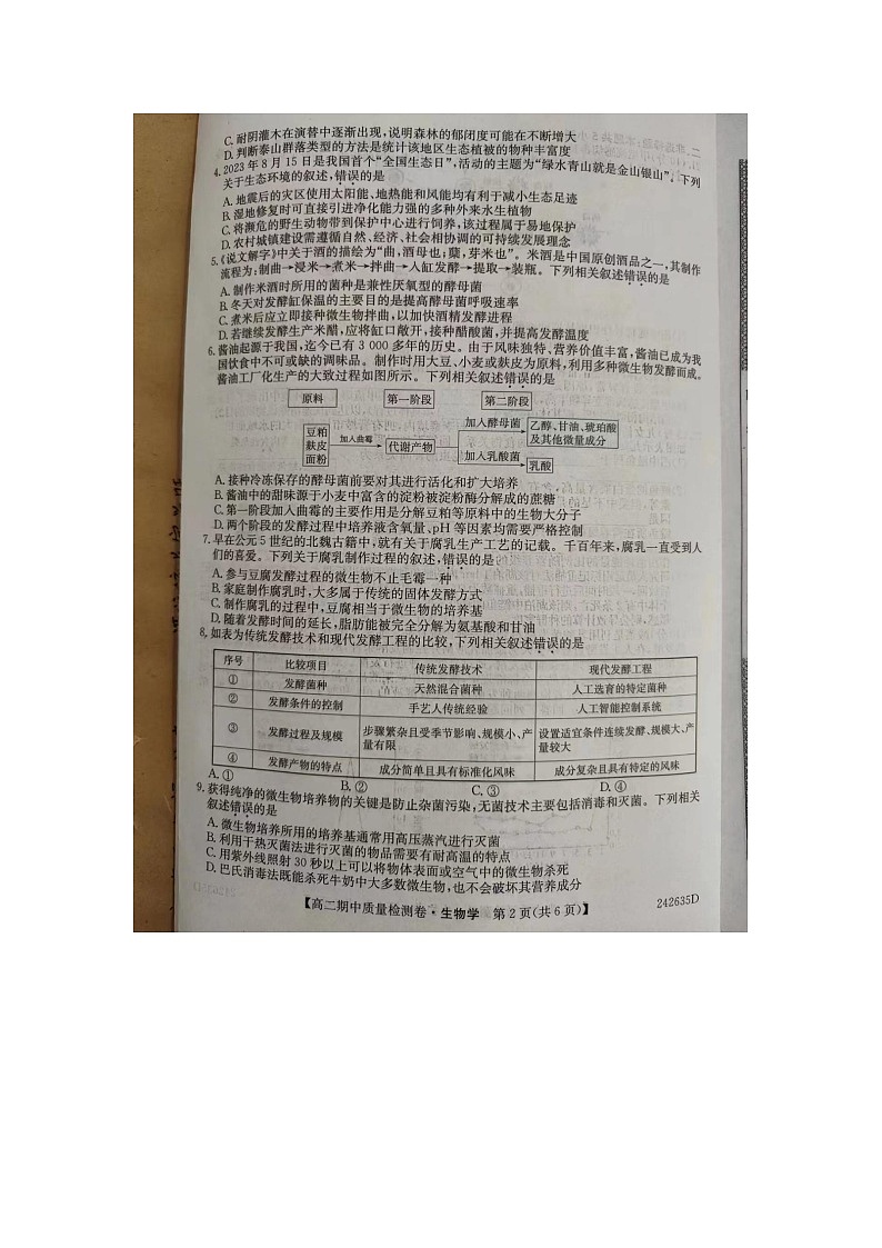 山西省运城市三晋卓越联盟-2023-2024学年高二下学期期中生物试题02