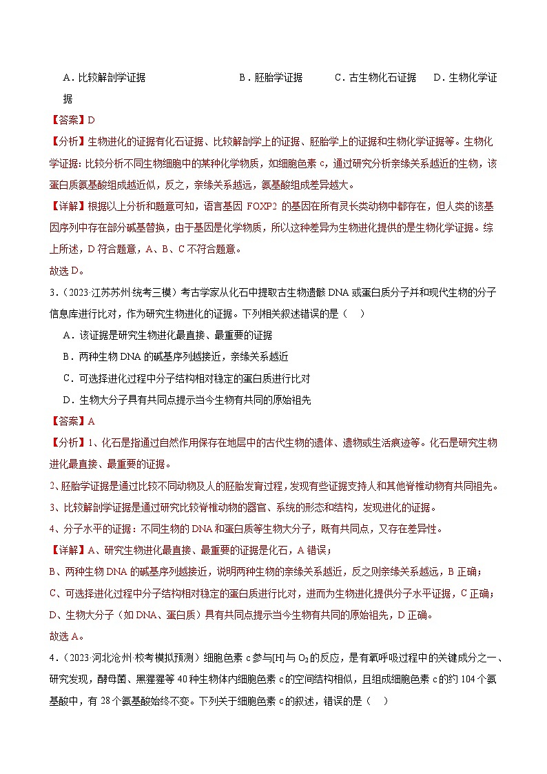 考点通关卷24+生物的进化-2024年高考生物一轮复习考点通关卷03