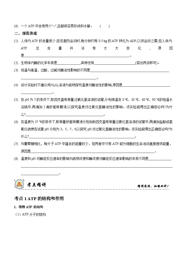 第3讲 酶和ATP（讲练）-新高考生物二轮复习讲练测（新教材专用）02