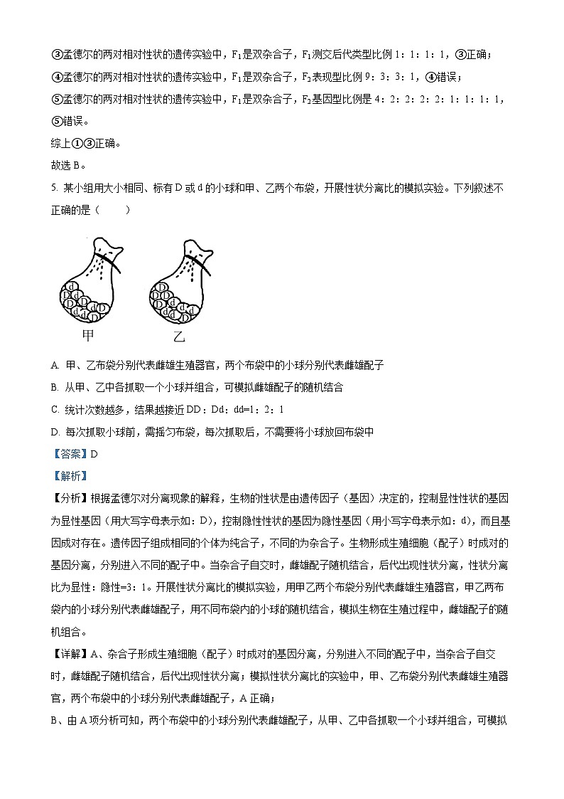 辽宁省大连市第102中学2023-2024学年高一下学期4月份生物月考试卷（解析版）第3页
