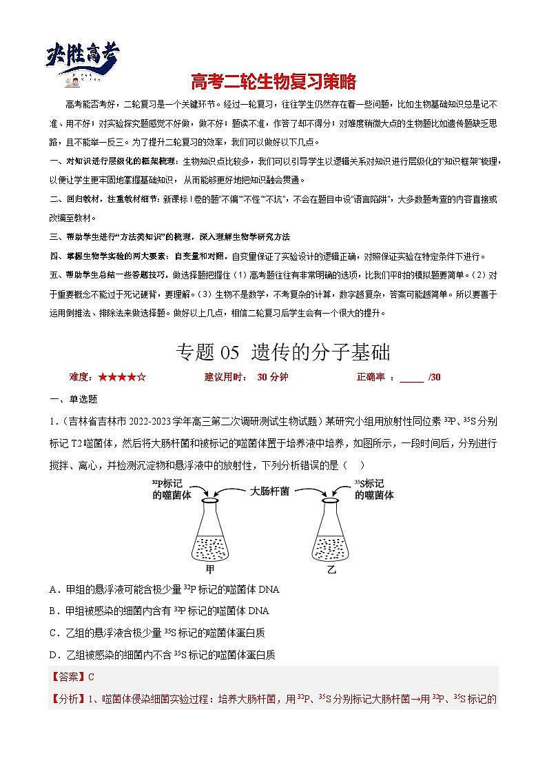 专题卷05 遗传的分子基础-【小题小卷】冲刺最新高考生物小题限时集训（新高考专用）01