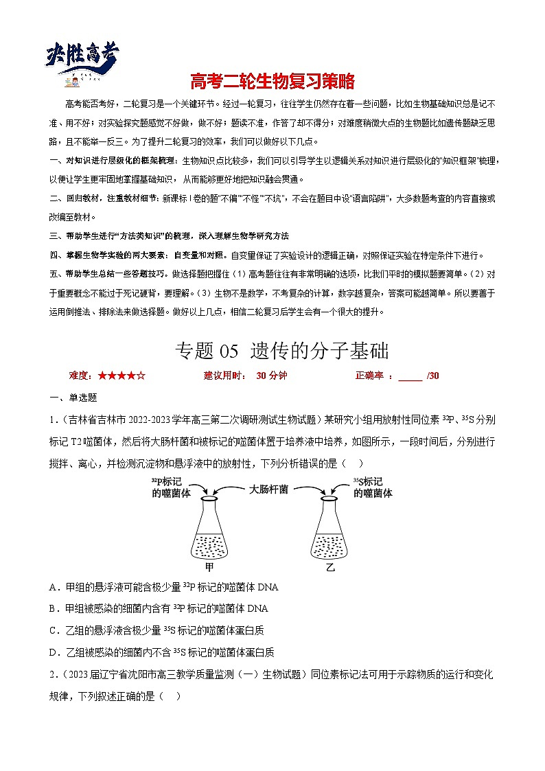 专题卷05 遗传的分子基础-【小题小卷】冲刺最新高考生物小题限时集训（新高考专用）01